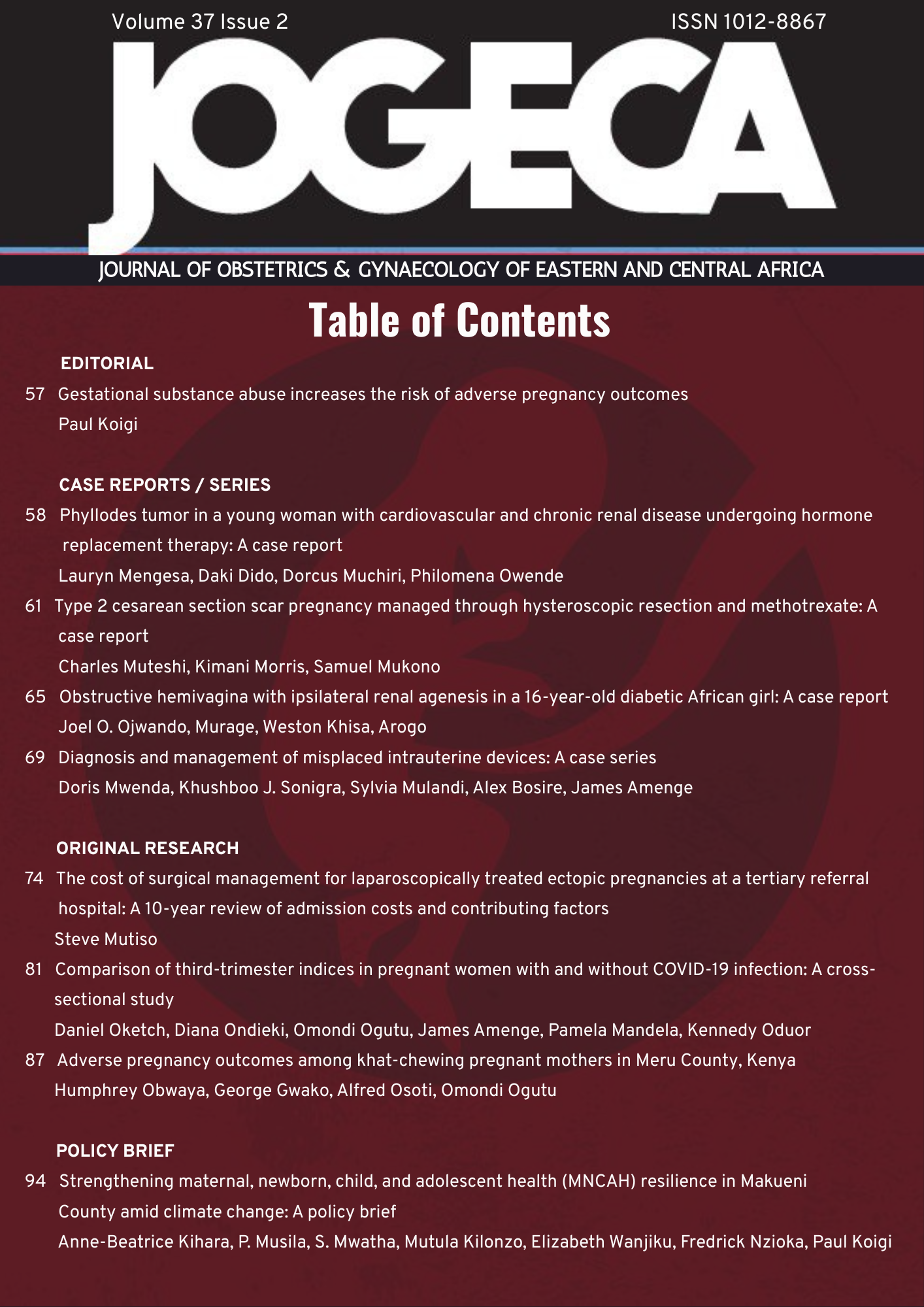 					View Vol. 37 No. 2 (2025): JOGECA Volume 37 issue 2
				